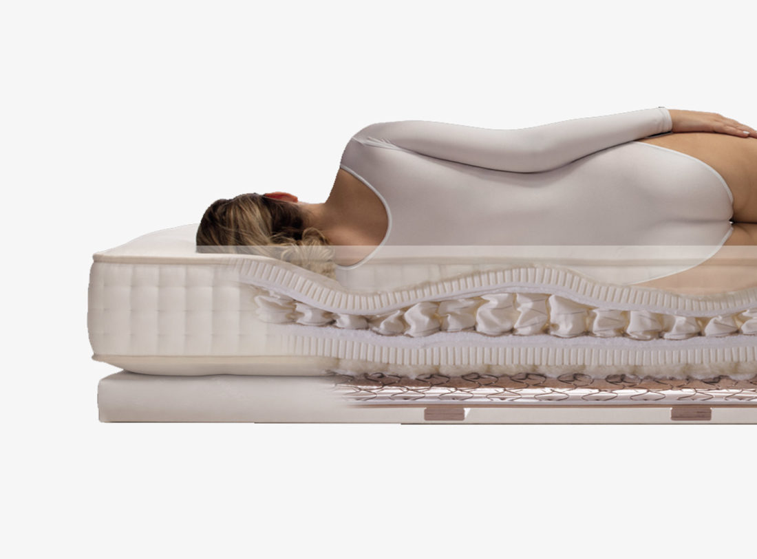 pocket springs: it's the evolution of the traditional spring mattress (born 100 years ago). Each single spring is enclosed in an independent "bag" and works independently to ensure the right ergonomic support. The springs have different thickness and consistency depending on the position in the mattress.